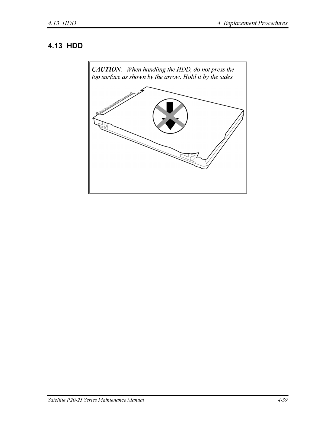 Toshiba P25 manual 13 HDD, HDD Replacement Procedures 