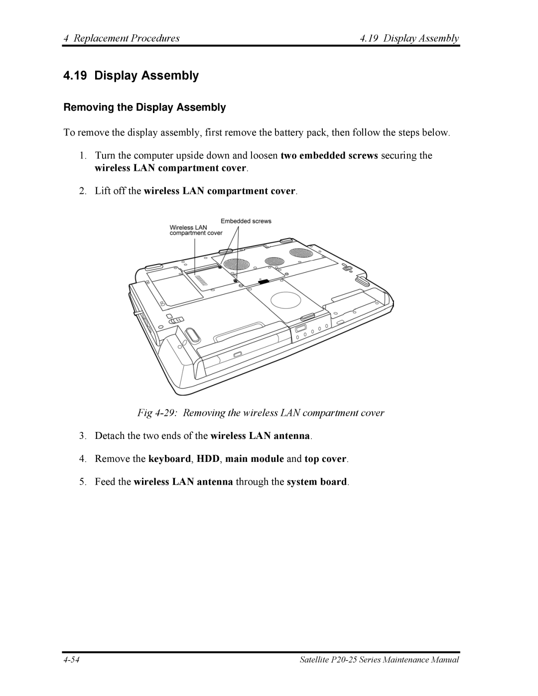 Toshiba P25 manual Replacement Procedures Display Assembly, Removing the Display Assembly 