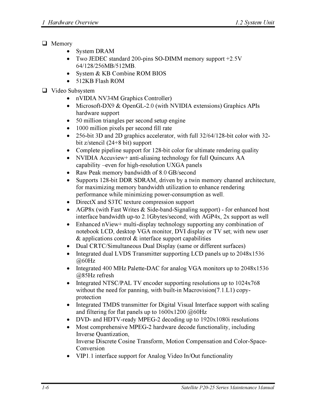 Toshiba P25 manual Hardware Overview System Unit 