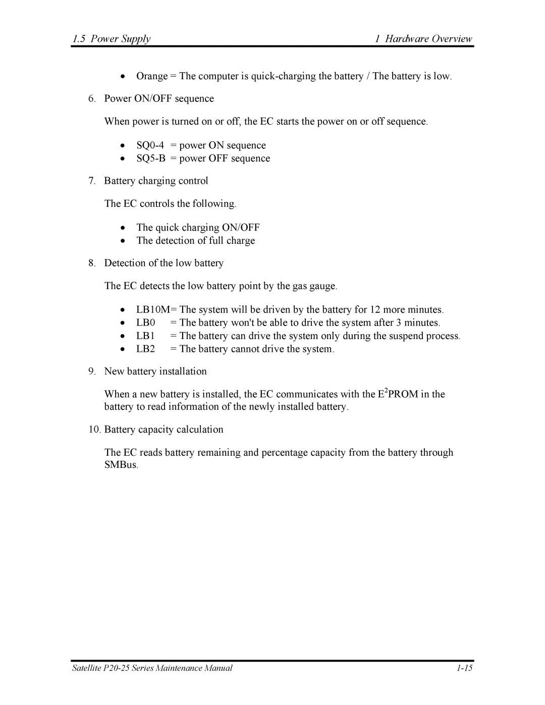 Toshiba P25 manual Power Supply Hardware Overview, LB2 