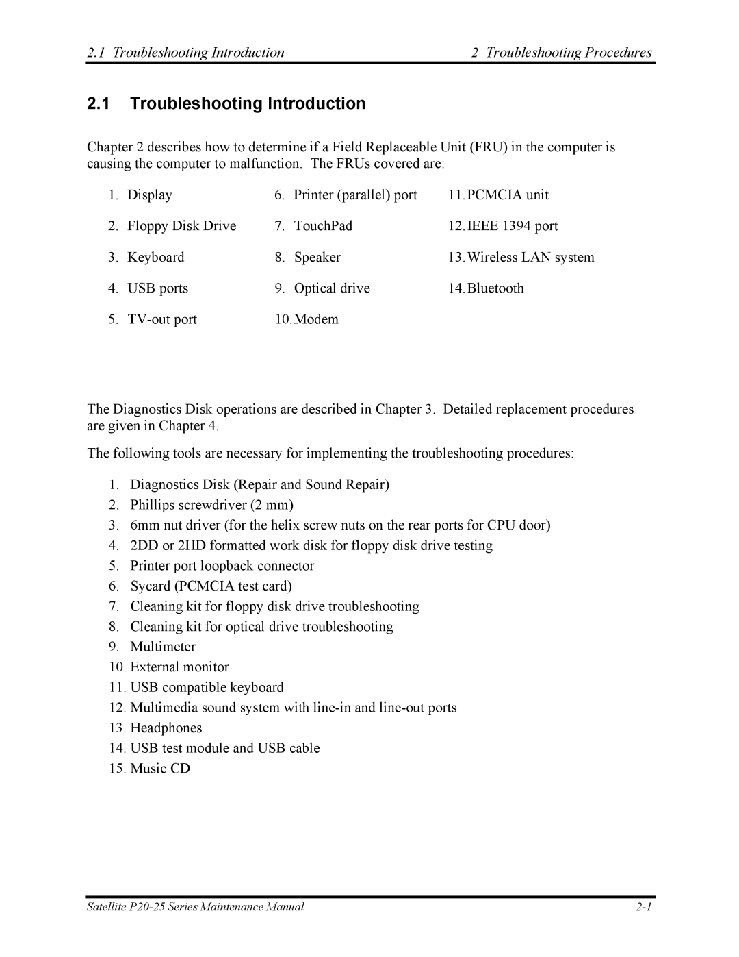 Toshiba P25 manual Troubleshooting Introduction Troubleshooting Procedures 