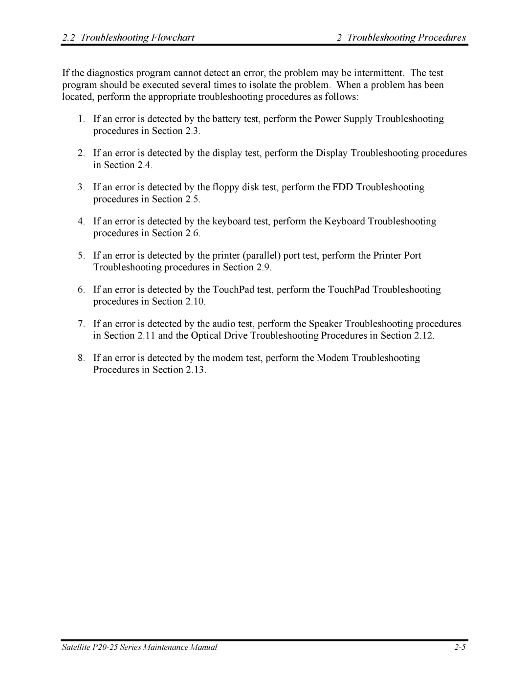 Toshiba P25 manual Troubleshooting Flowchart Troubleshooting Procedures 