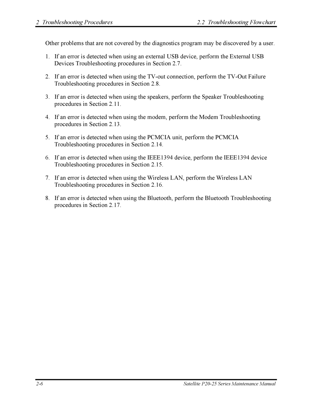 Toshiba P25 manual Troubleshooting Procedures Troubleshooting Flowchart 