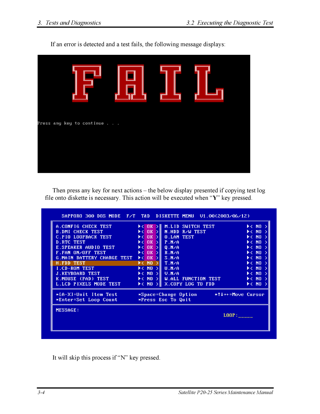 Toshiba P25 manual Tests and Diagnostics Executing the Diagnostic Test 