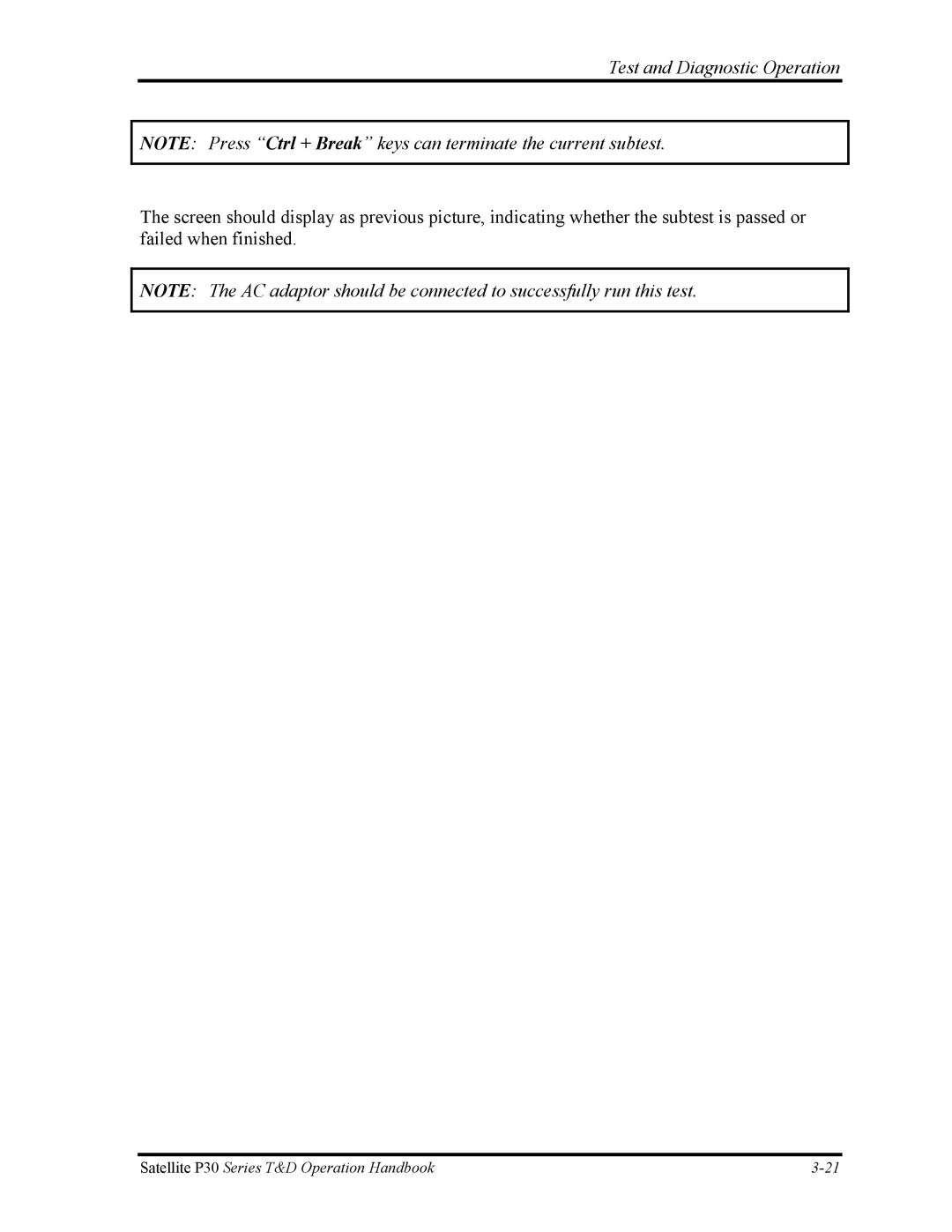 Toshiba P30 manual Test and Diagnostic Operation 