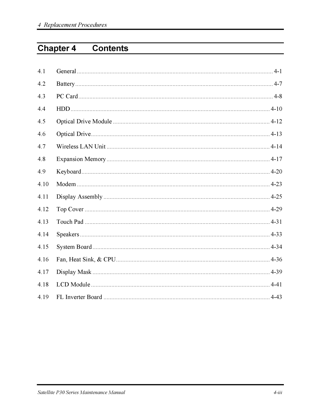 Toshiba P30 manual Chapter Contents 