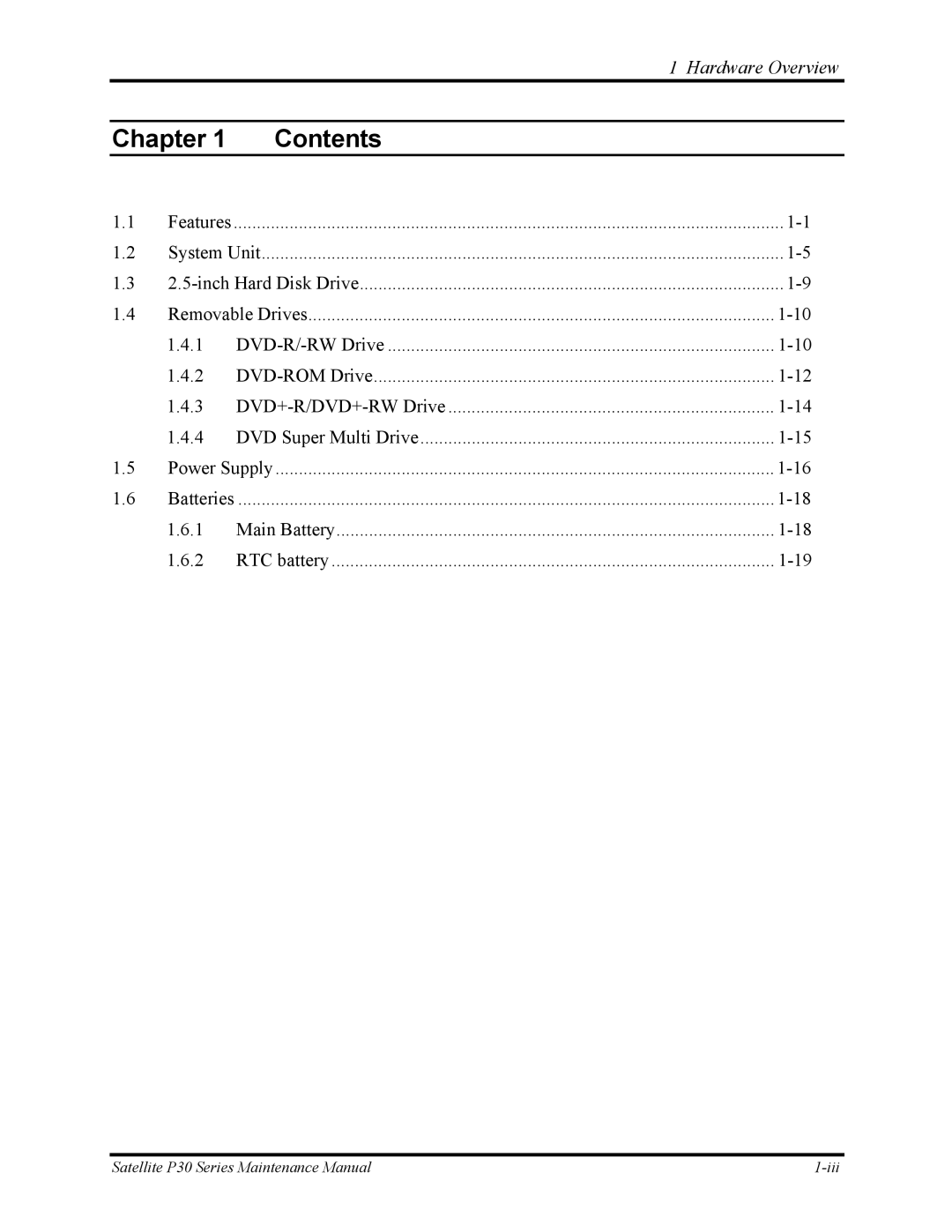 Toshiba P30 manual Chapter Contents 