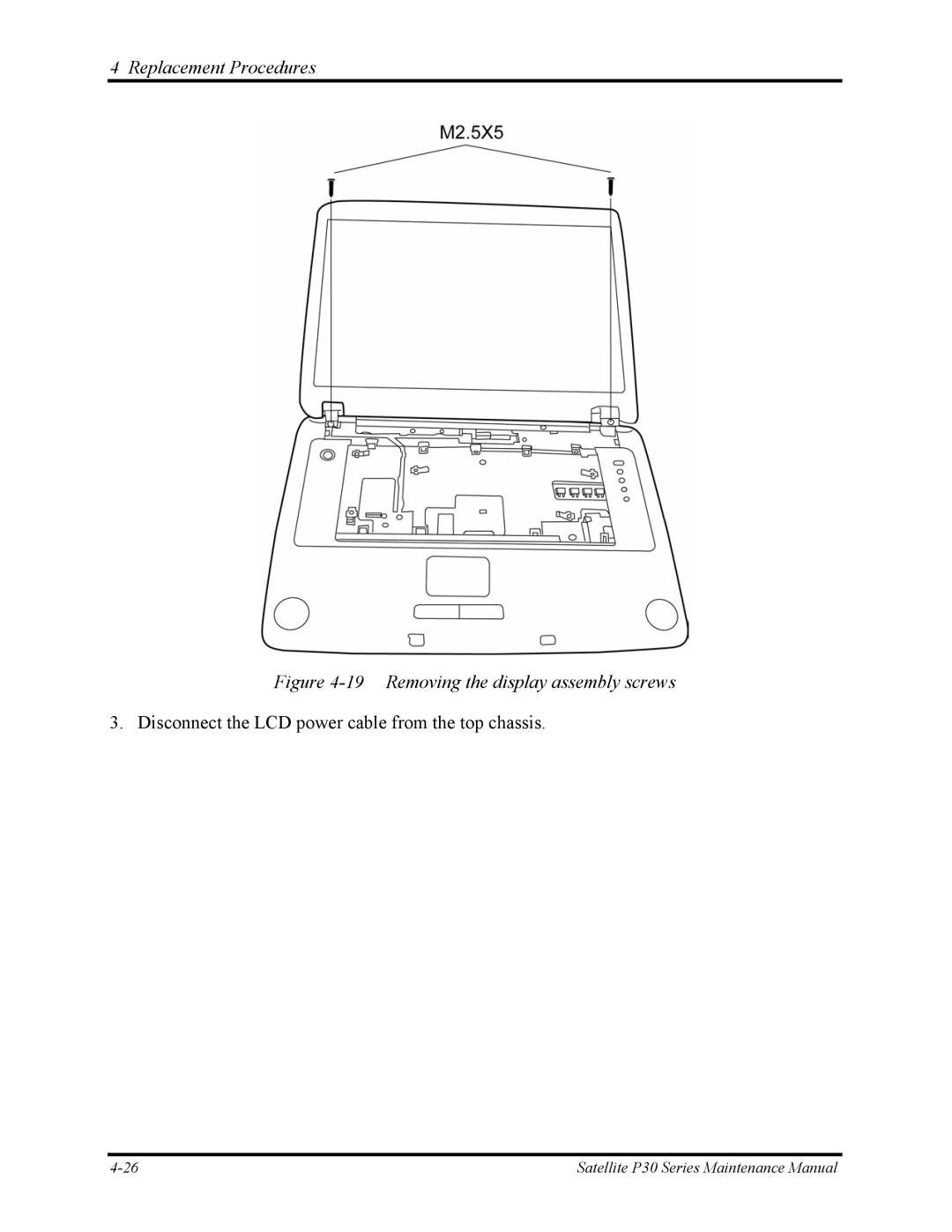 Toshiba P30 manual Removing the display assembly screws 