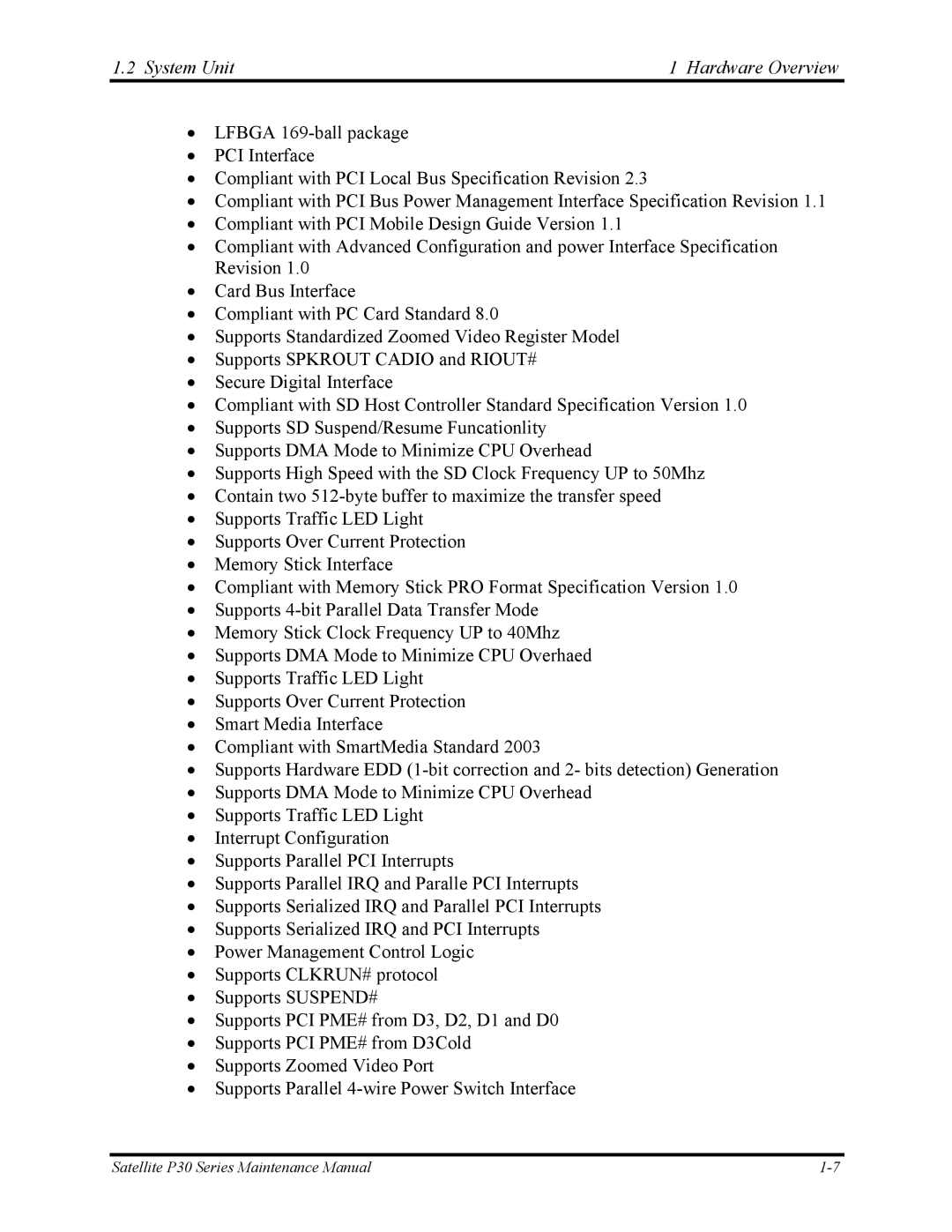 Toshiba P30 manual System Unit Hardware Overview 