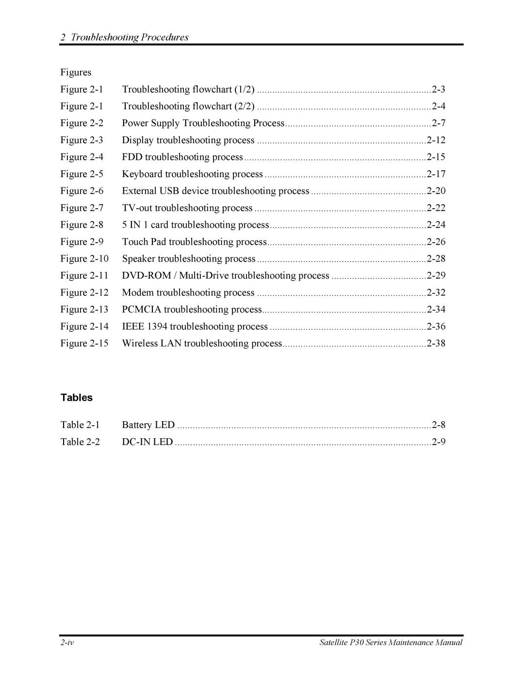 Toshiba P30 manual Tables 