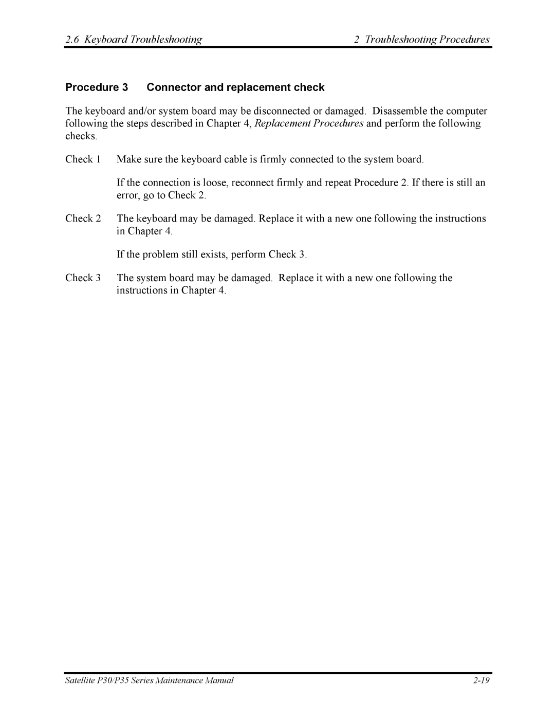 Toshiba P30 manual Procedure 3 Connector and replacement check 