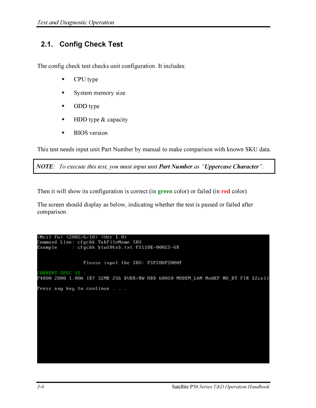 Toshiba P30 manual Config Check Test 