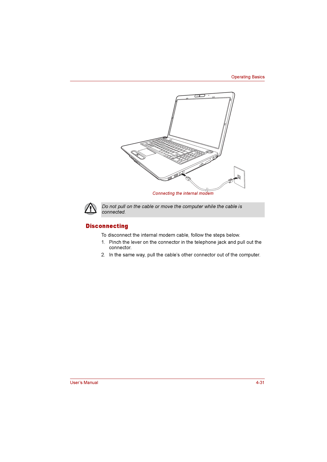 Toshiba P300 user manual Disconnecting 