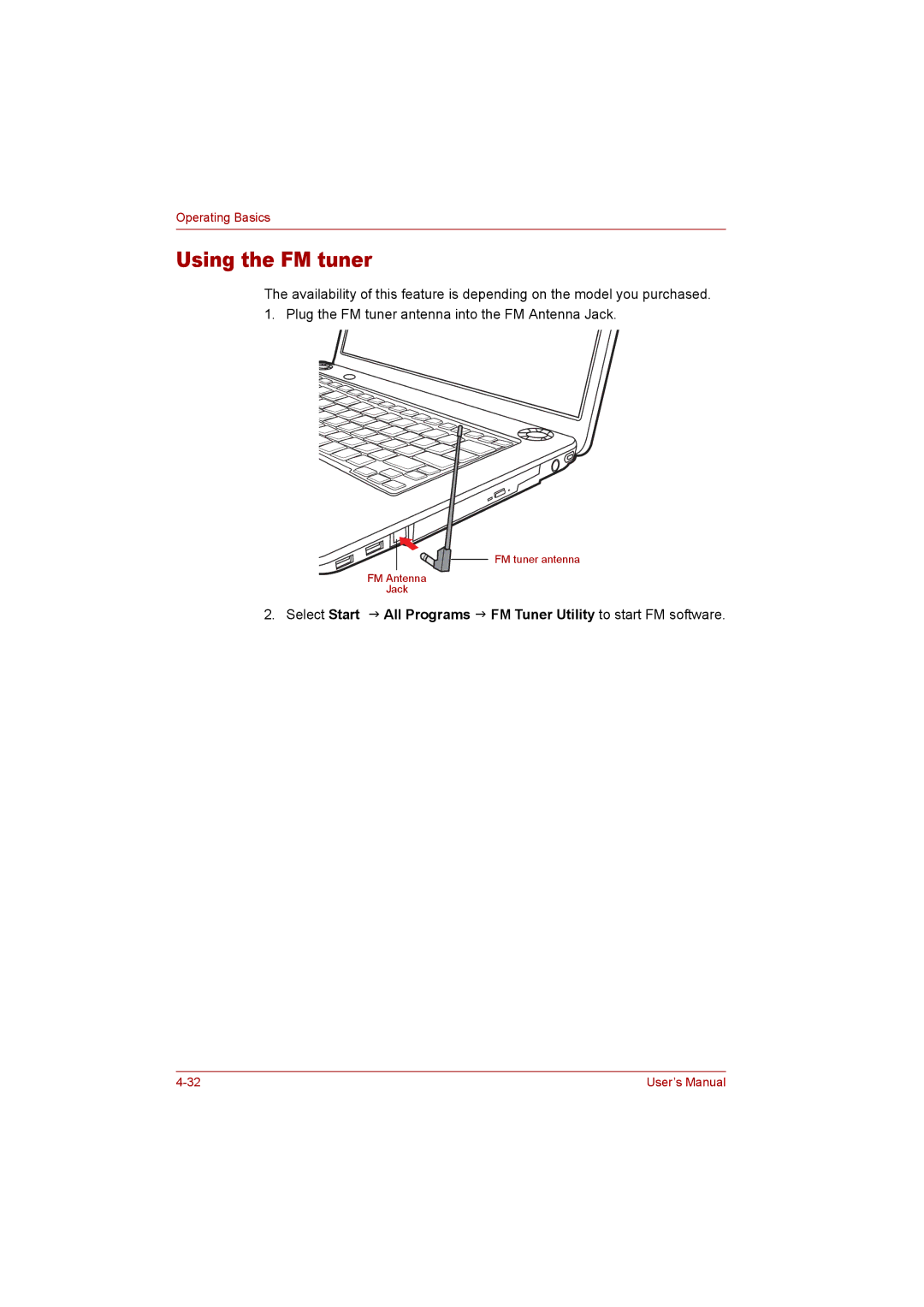 Toshiba P300 user manual Using the FM tuner 