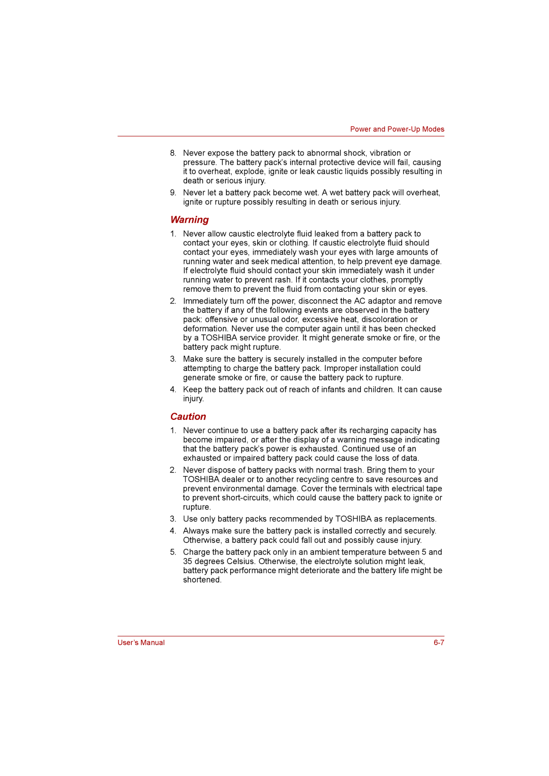 Toshiba P300 user manual Power and Power-Up Modes 