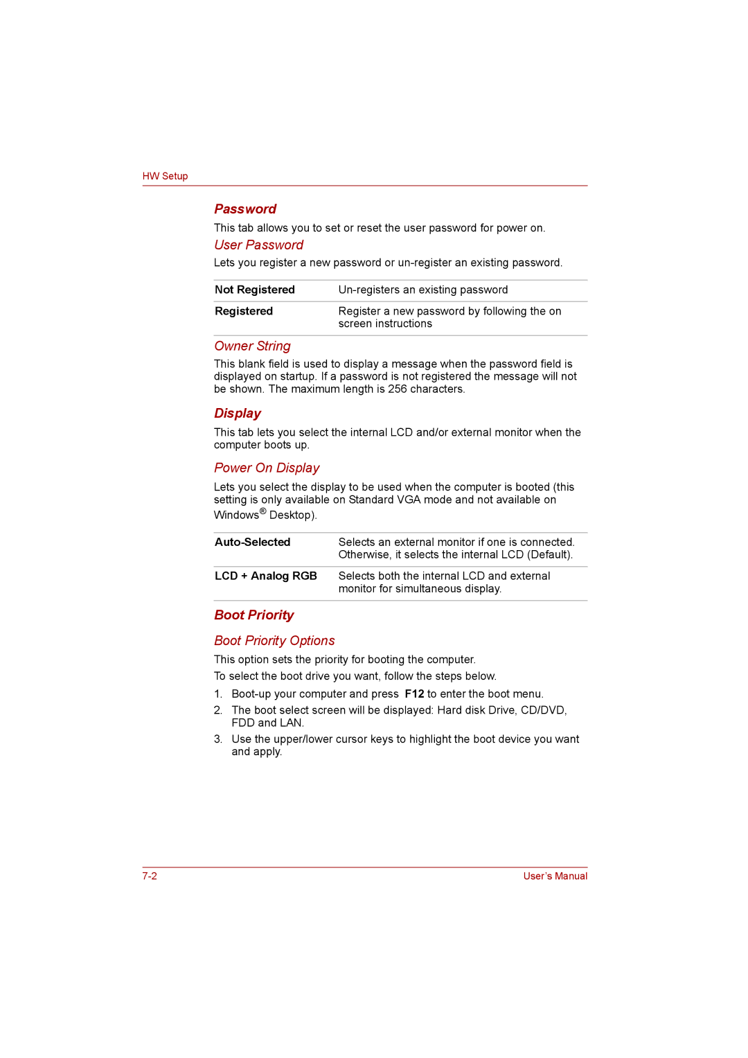 Toshiba P300 user manual Password, Boot Priority 