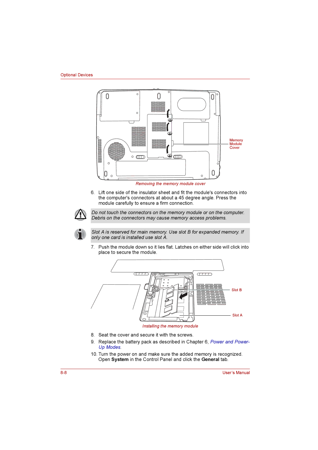 Toshiba P300 user manual Removing the memory module cover 