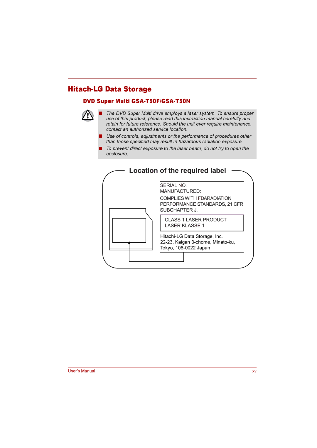 Toshiba P300 user manual Hitach-LG Data Storage, DVD Super Multi GSA-T50F/GSA-T50N 