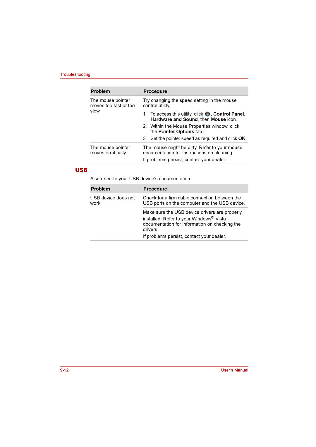 Toshiba P300 user manual Usb 