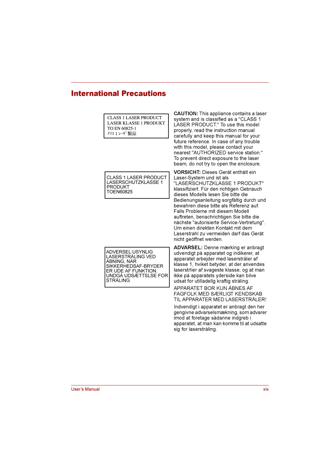 Toshiba P300 user manual International Precautions 