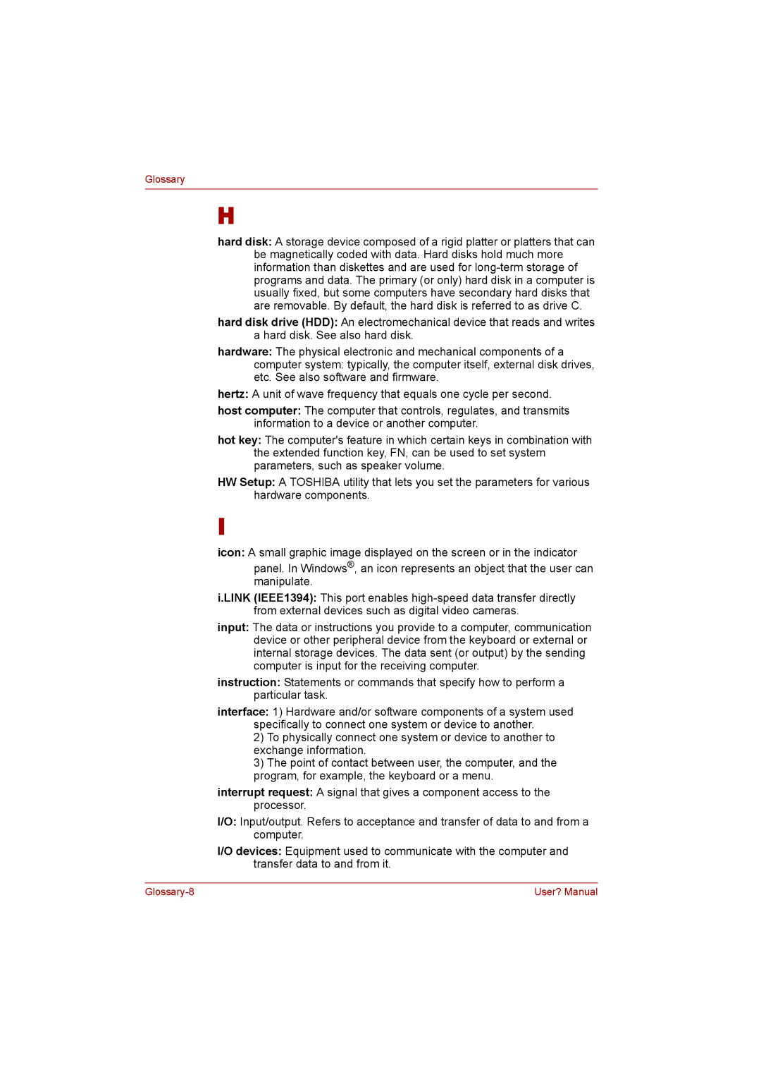 Toshiba P300 user manual Glossary-8 User? Manual 