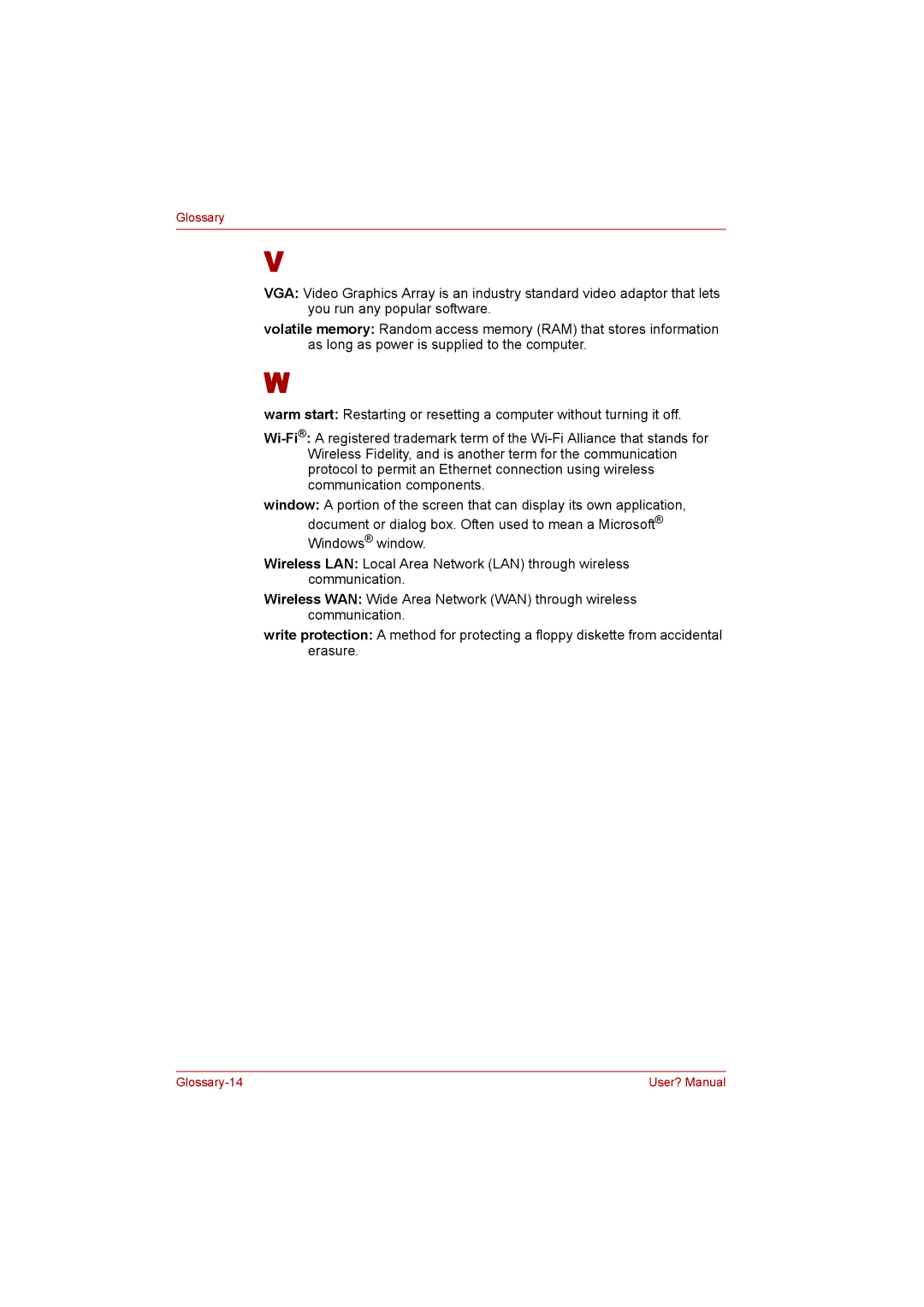 Toshiba P300 user manual Glossary-14 User? Manual 