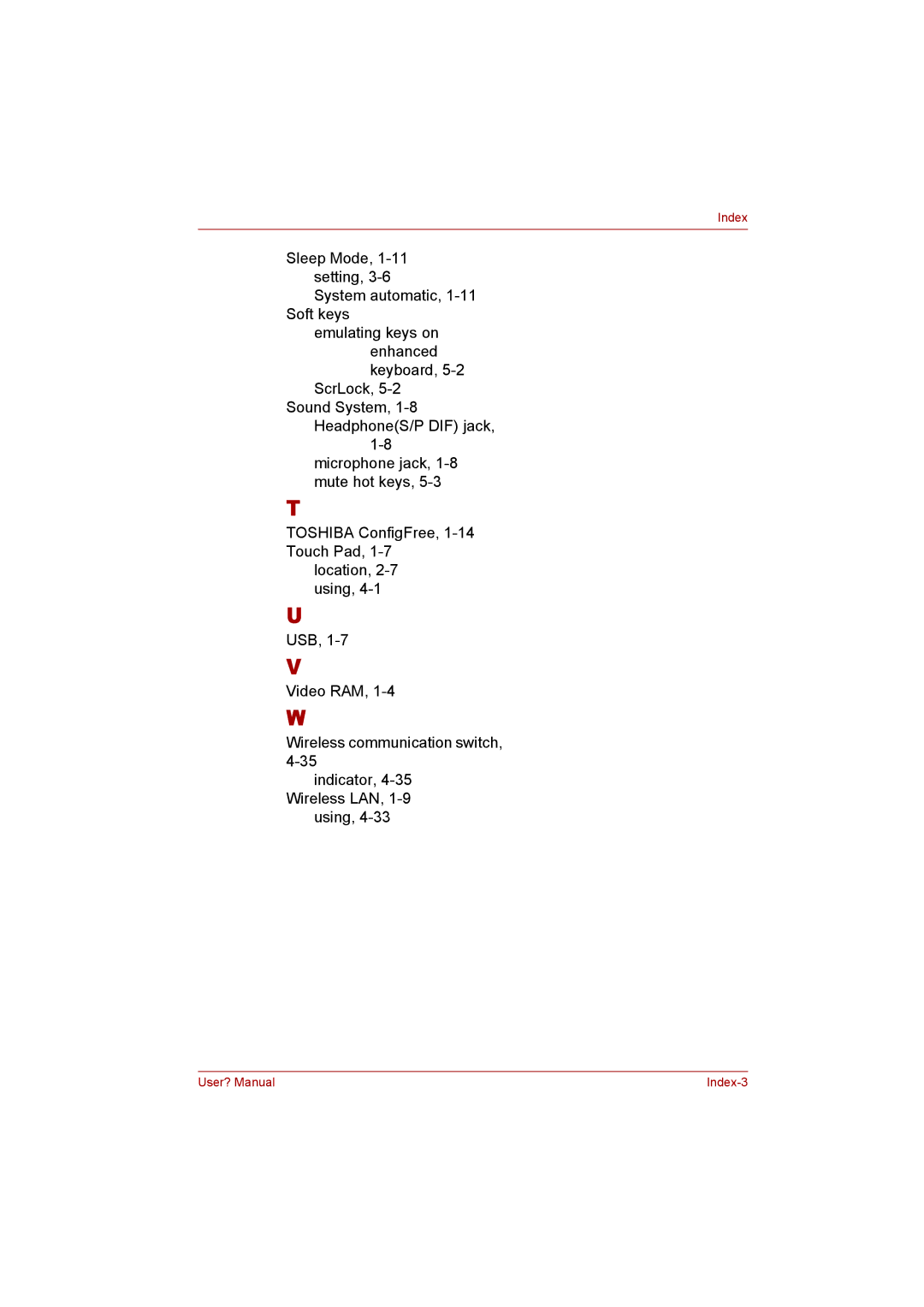 Toshiba P300 user manual User? Manual Index-3 