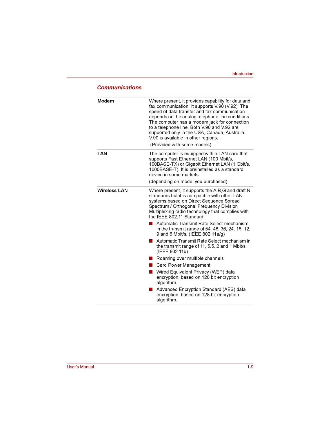 Toshiba P300 user manual Communications, Wireless LAN 