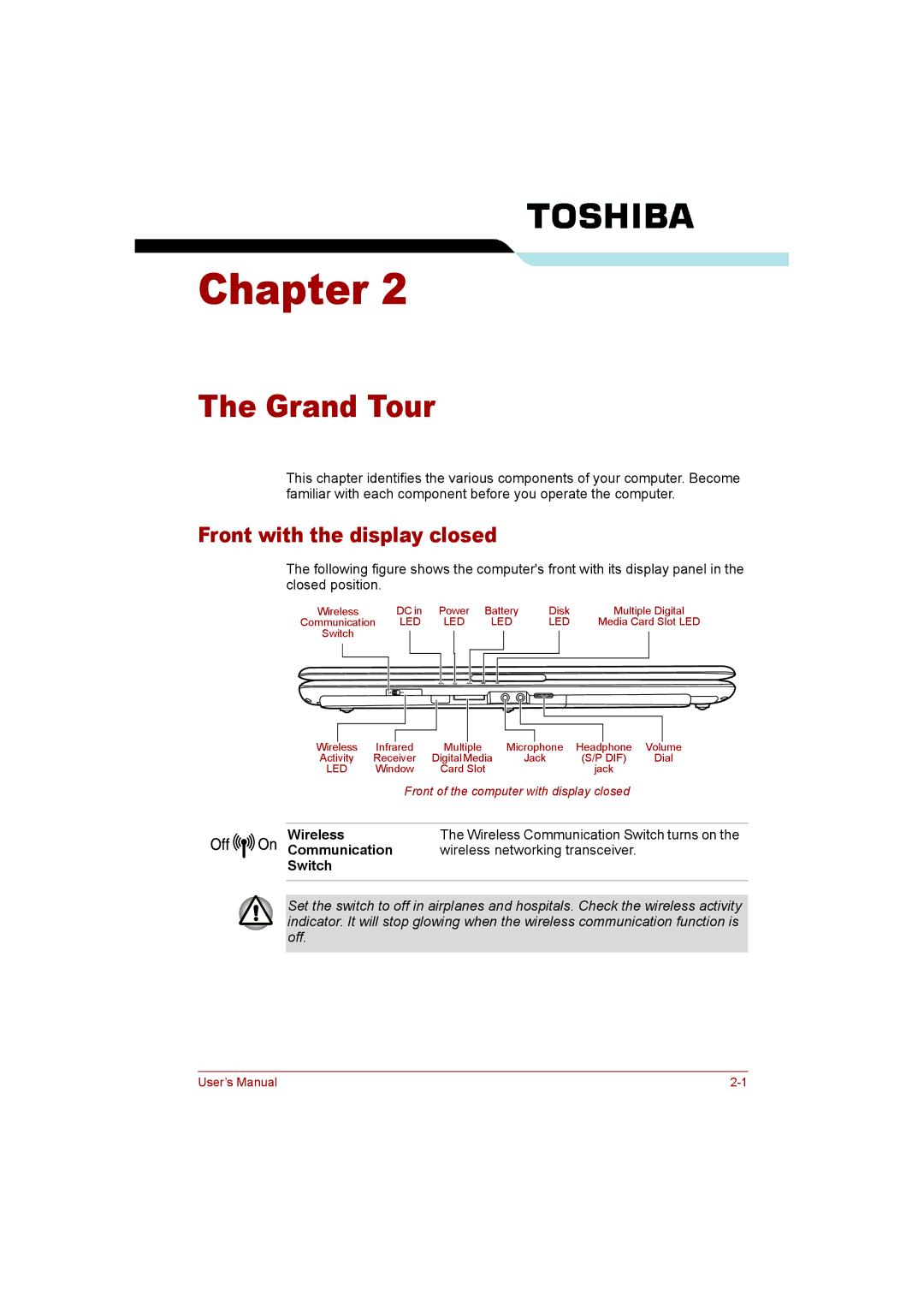 Toshiba P300 user manual Grand Tour, Front with the display closed 