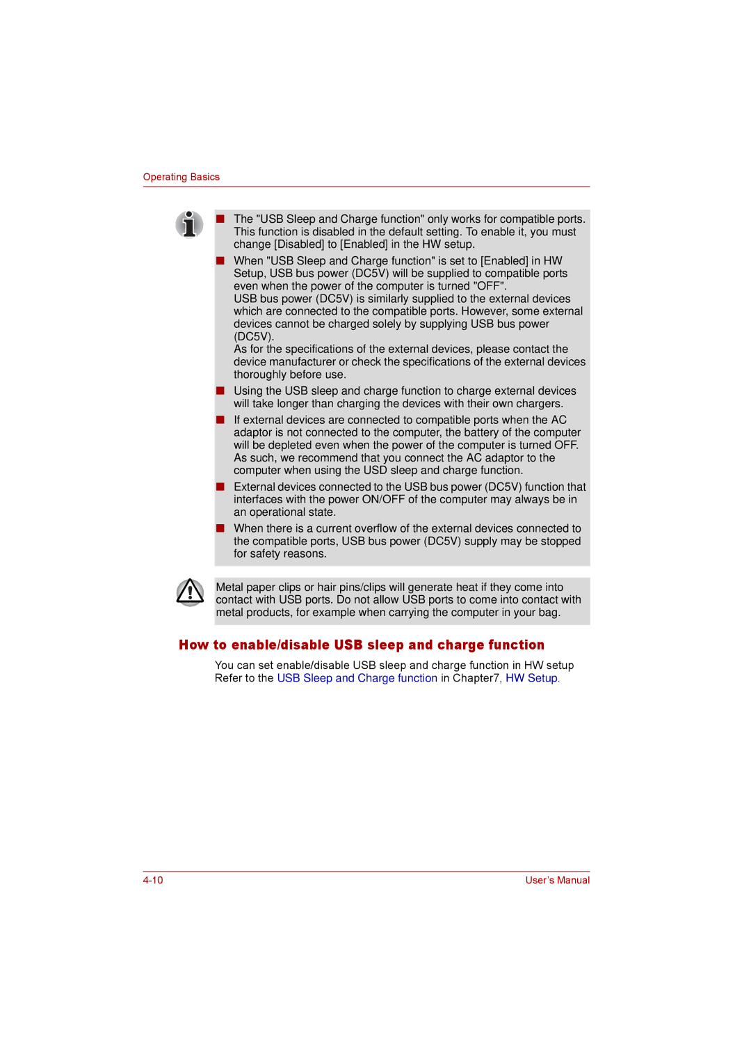 Toshiba P300 user manual How to enable/disable USB sleep and charge function 