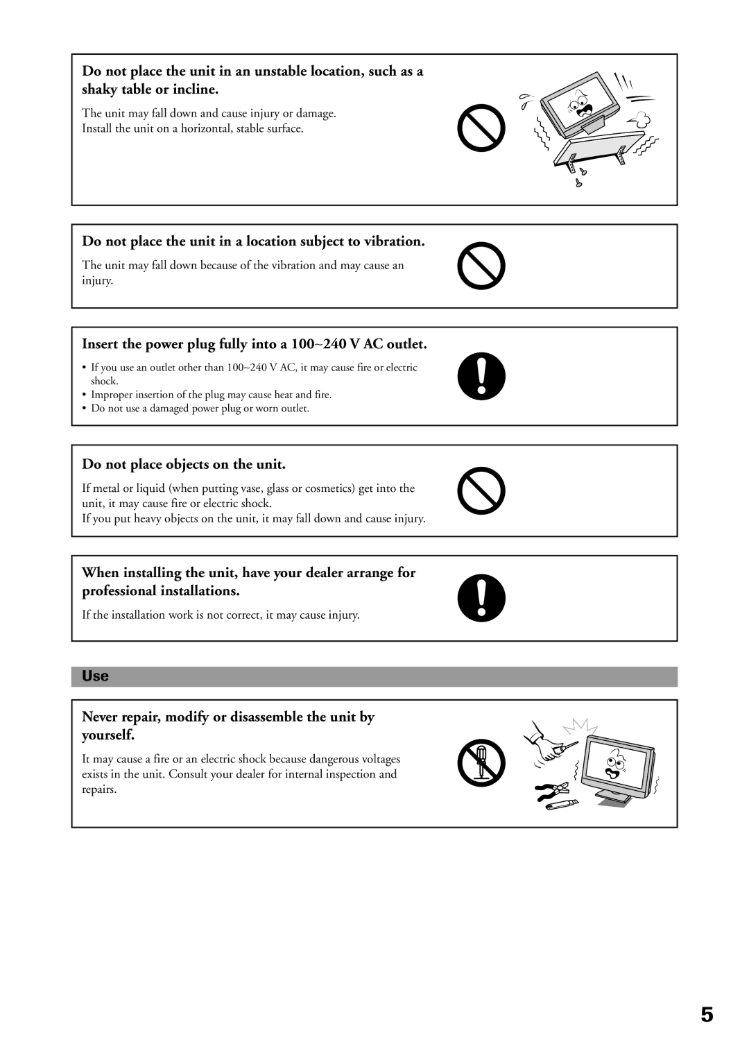 Toshiba P32LS1 owner manual Insert the power plug fully into a 100∼240 V AC outlet, Use 