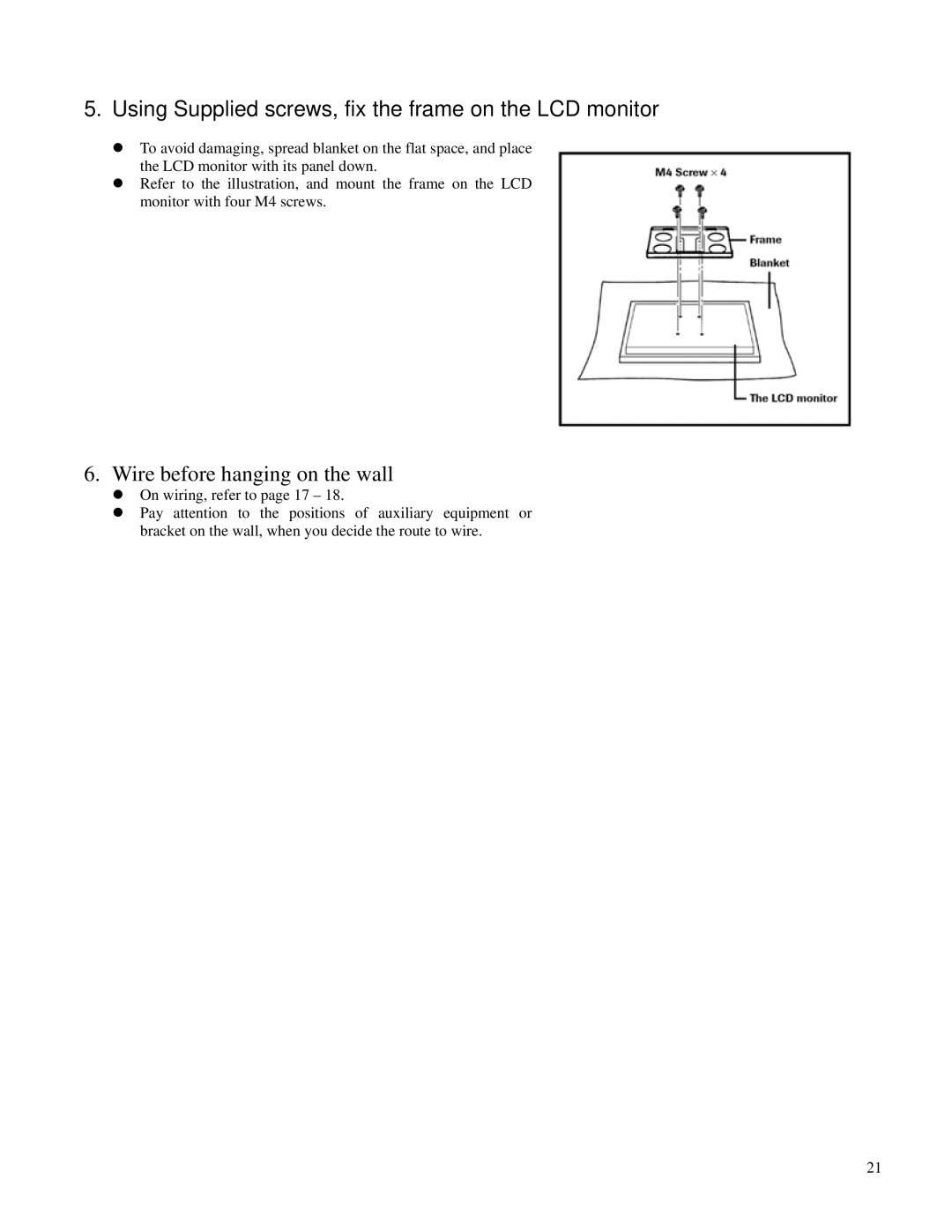 Toshiba P32LSA owner manual Using Supplied screws, fix the frame on the LCD monitor 