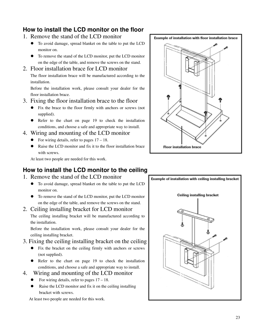 Toshiba P32LSA owner manual Floor installation brace for LCD monitor 