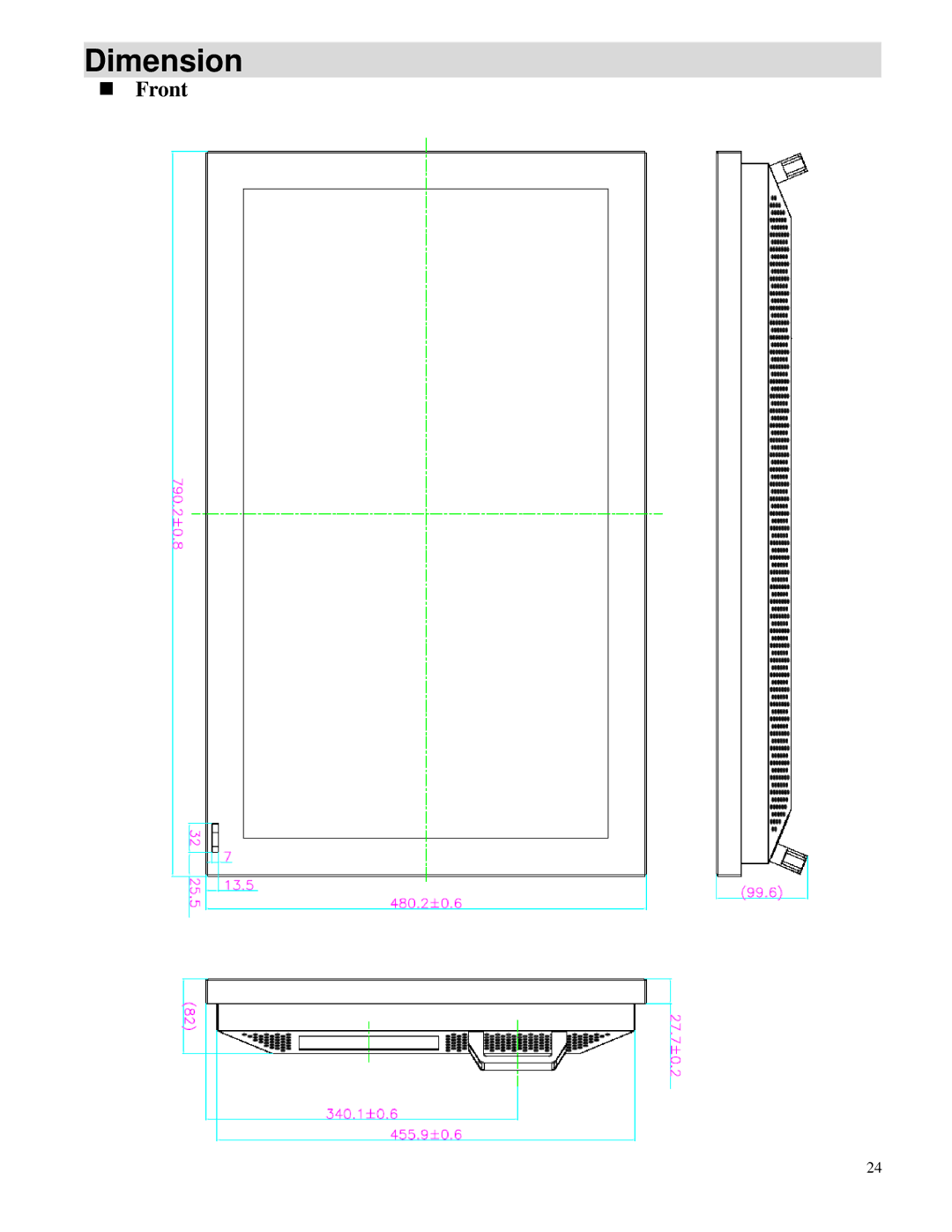 Toshiba P32LSA owner manual Dimension 