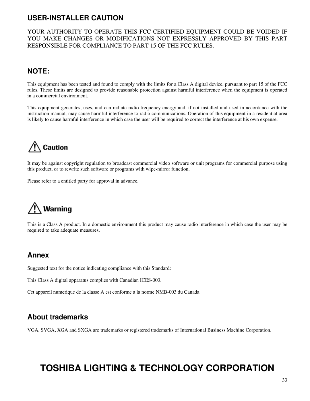 Toshiba P32LSA owner manual Annex, About trademarks 