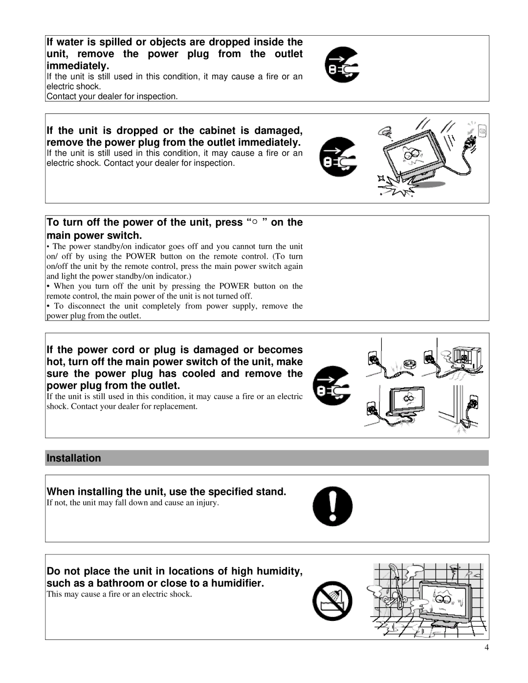 Toshiba P32LSA owner manual If not, the unit may fall down and cause an injury 