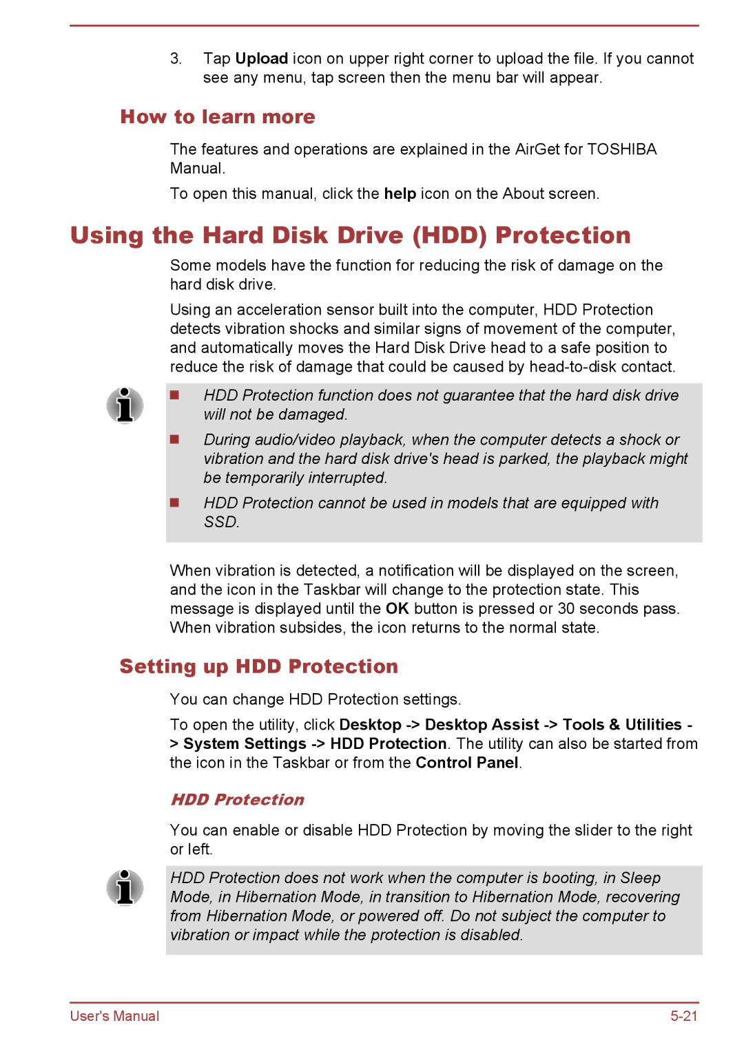 Toshiba L40-A, P40-A, P40t-A, S40Dt-A, S40D-A, S40-A manual Using the Hard Disk Drive HDD Protection, Setting up HDD Protection 