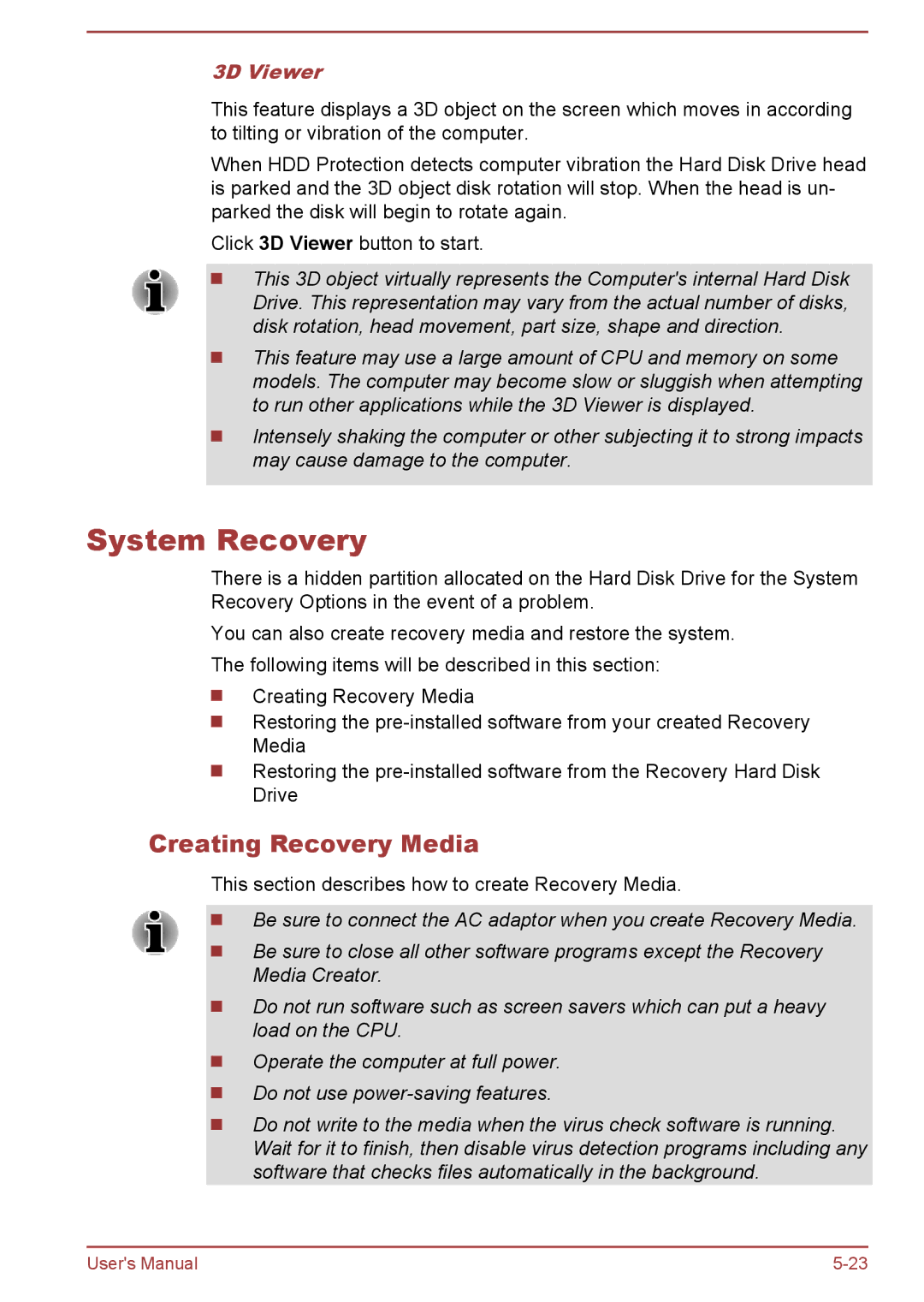 Toshiba L40Dt-A, P40-A, P40t-A, S40Dt-A, S40D-A, S40-A, S40t-A, L40t-A, L40-A System Recovery, Creating Recovery Media, 3D Viewer 