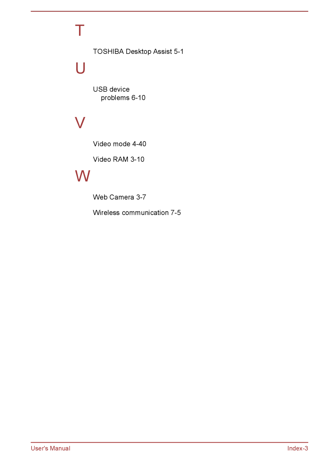 Toshiba L40D-A, P40-A, P40t-A, S40Dt-A, S40D-A, S40-A, S40t-A, L40t-A, L40-A, L40Dt-A manual Index-3 