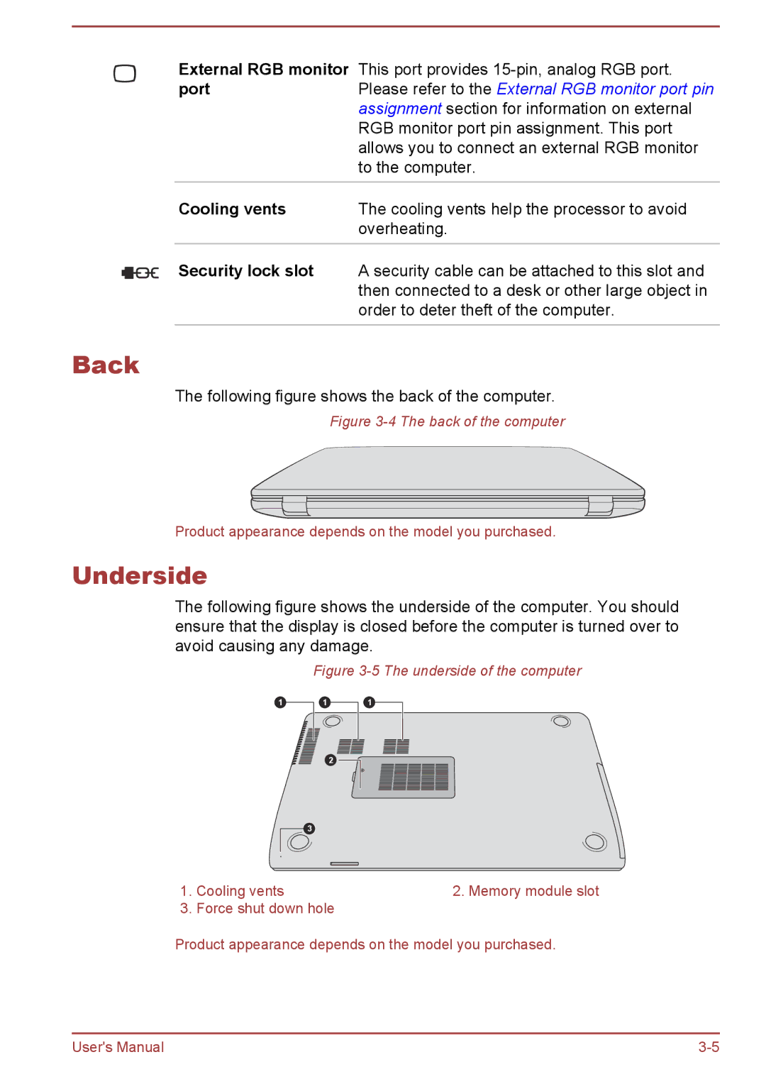 Toshiba L40t-A, P40-A, P40t-A, S40Dt-A, S40D-A, S40-A, S40t-A, L40-A, L40D-A, L40Dt-A manual Back, Underside 