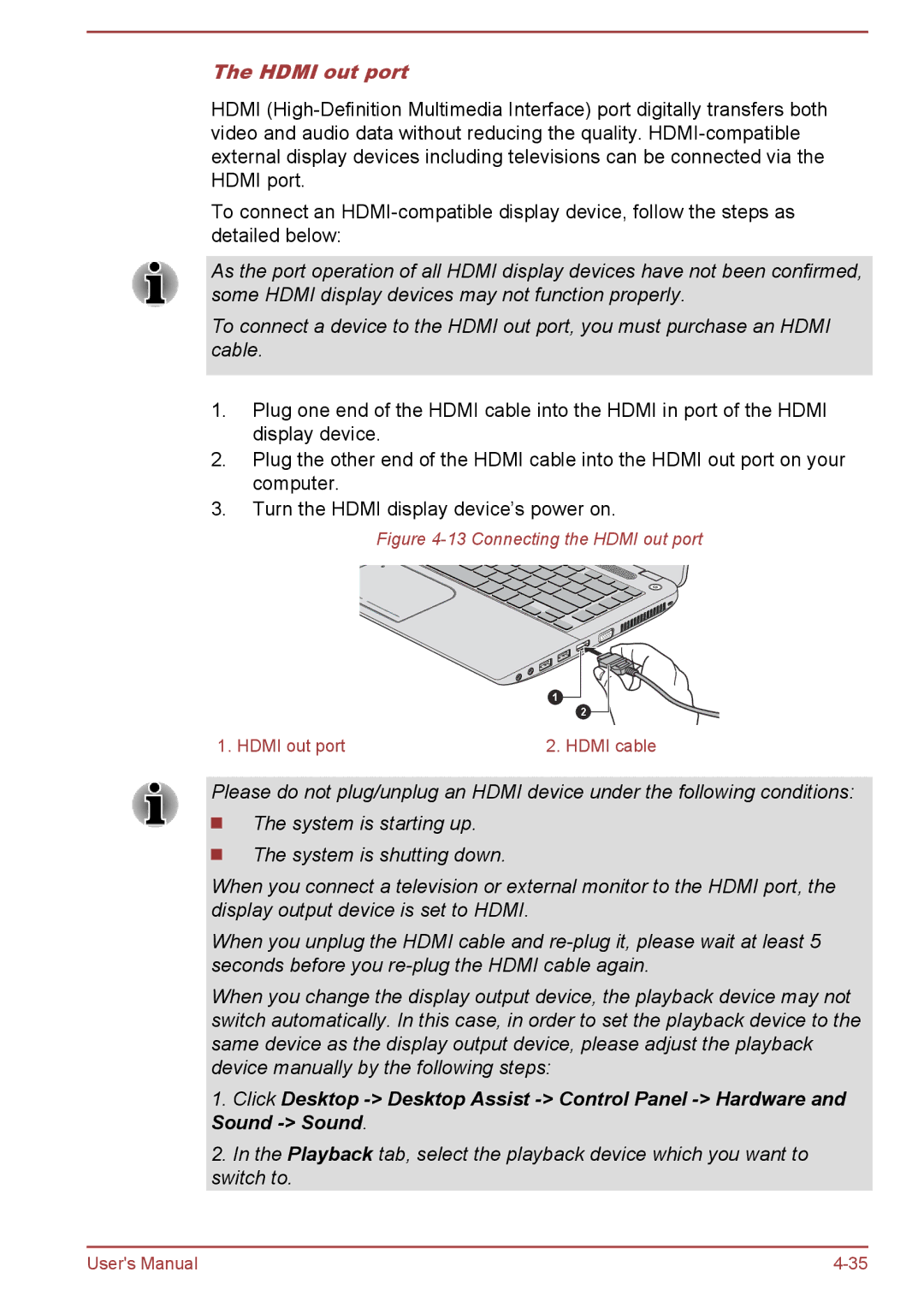 Toshiba P40t-A, P40-A, S40Dt-A, S40D-A, S40-A, S40t-A, L40t-A, L40-A, L40D-A, L40Dt-A manual Connecting the Hdmi out port 