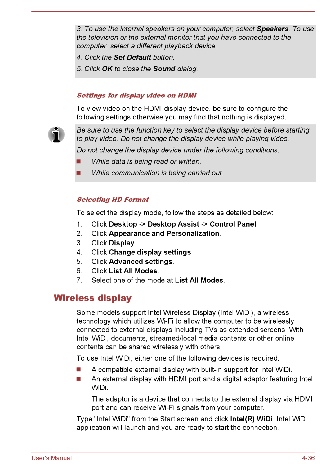 Toshiba S40Dt-A, P40-A, P40t-A, S40D-A, S40-A, S40t-A, L40t-A, L40-A, L40D-A Wireless display, Settings for display video on Hdmi 