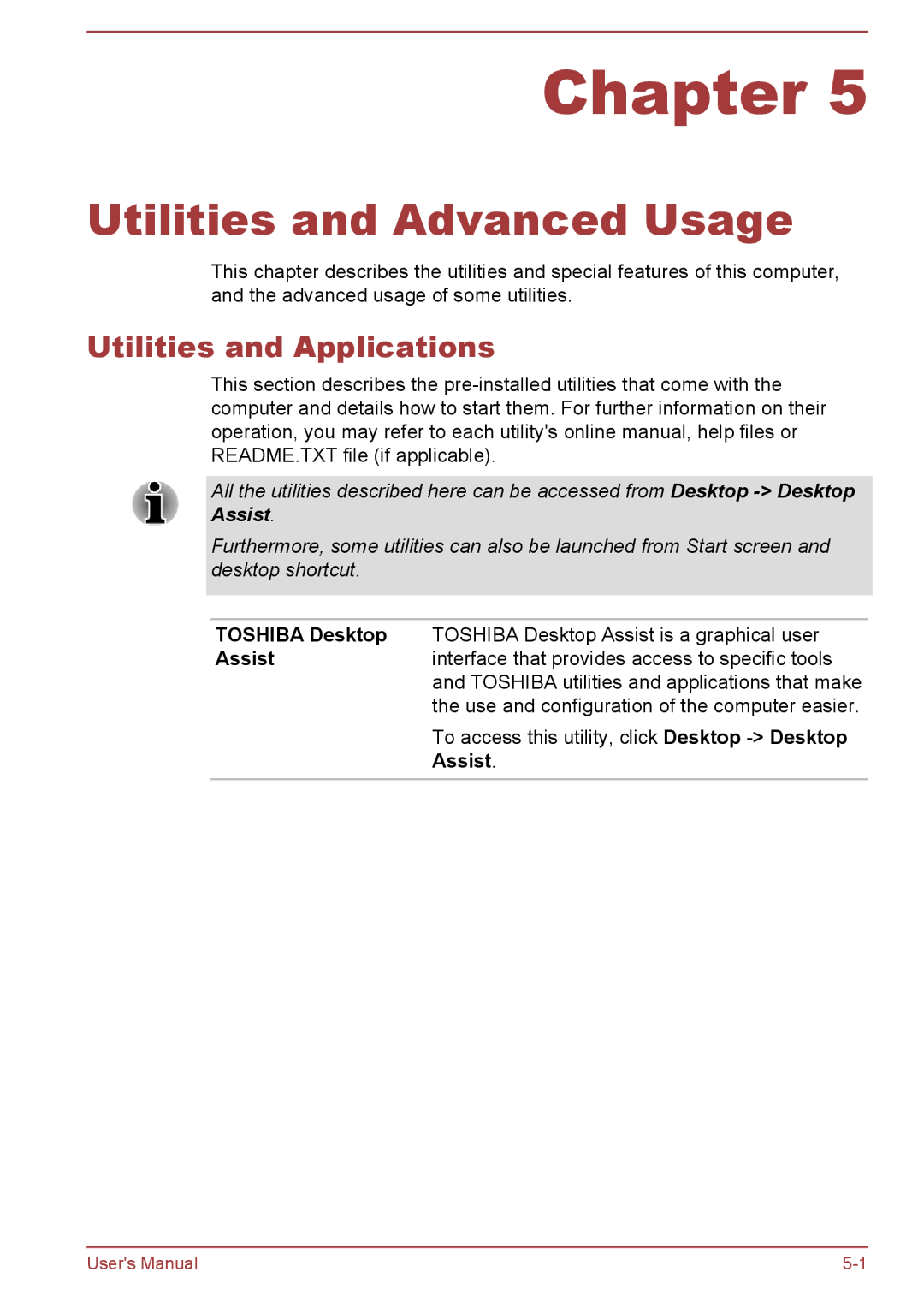 Toshiba L40-A, P40-A, P40t-A, S40Dt-A, S40D-A, S40-A, S40t-A, L40t-A Utilities and Advanced Usage, Utilities and Applications 