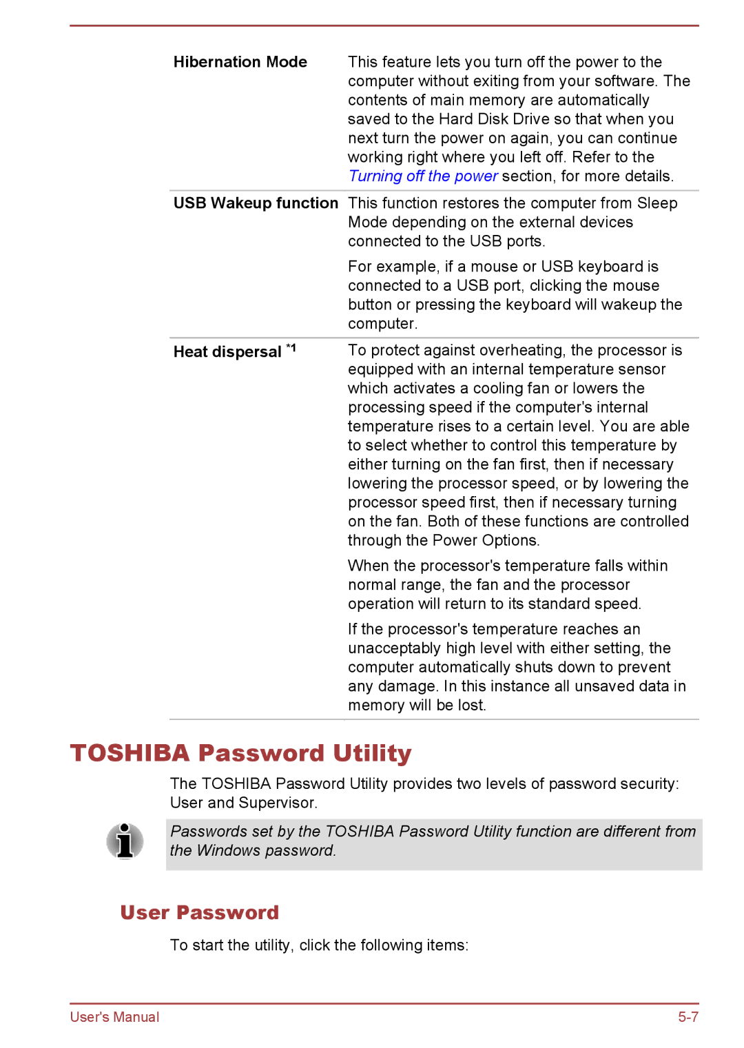 Toshiba S40D-A, P40-A, P40t-A, S40Dt-A, S40-A, S40t-A, L40t-A, L40-A Toshiba Password Utility, User Password, Heat dispersal *1 