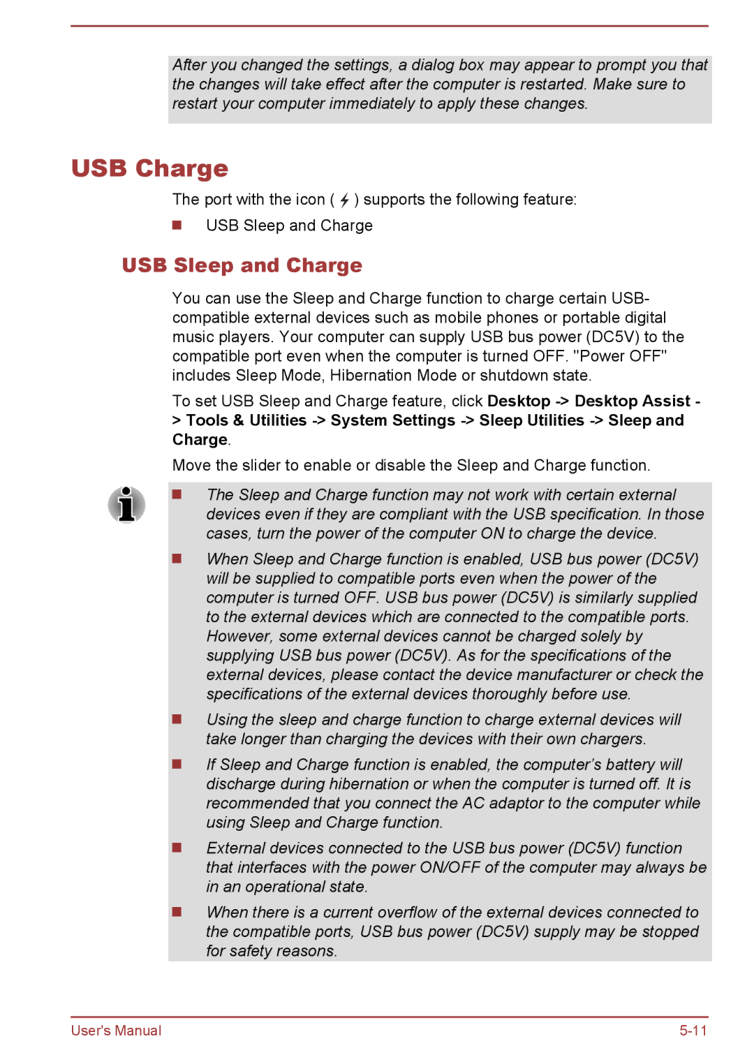 Toshiba L40-A, P40-A, P40t-A, S40Dt-A, S40D-A, S40-A, S40t-A, L40t-A, L40D-A, L40Dt-A manual USB Charge, USB Sleep and Charge 