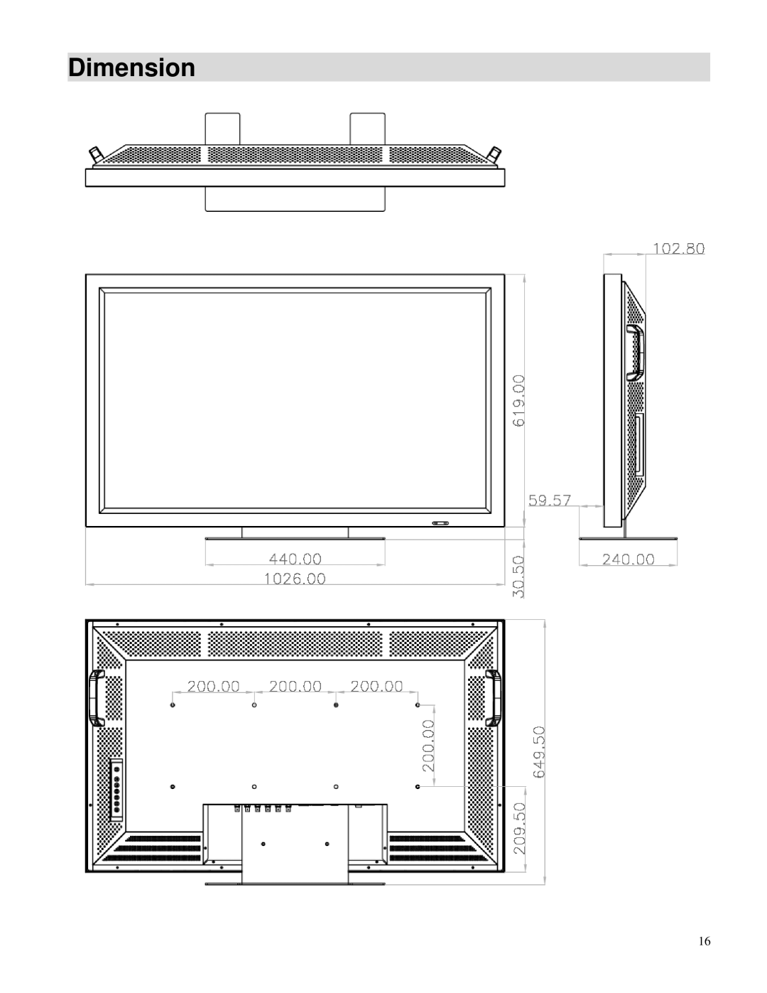 Toshiba P42LHA owner manual Dimension 