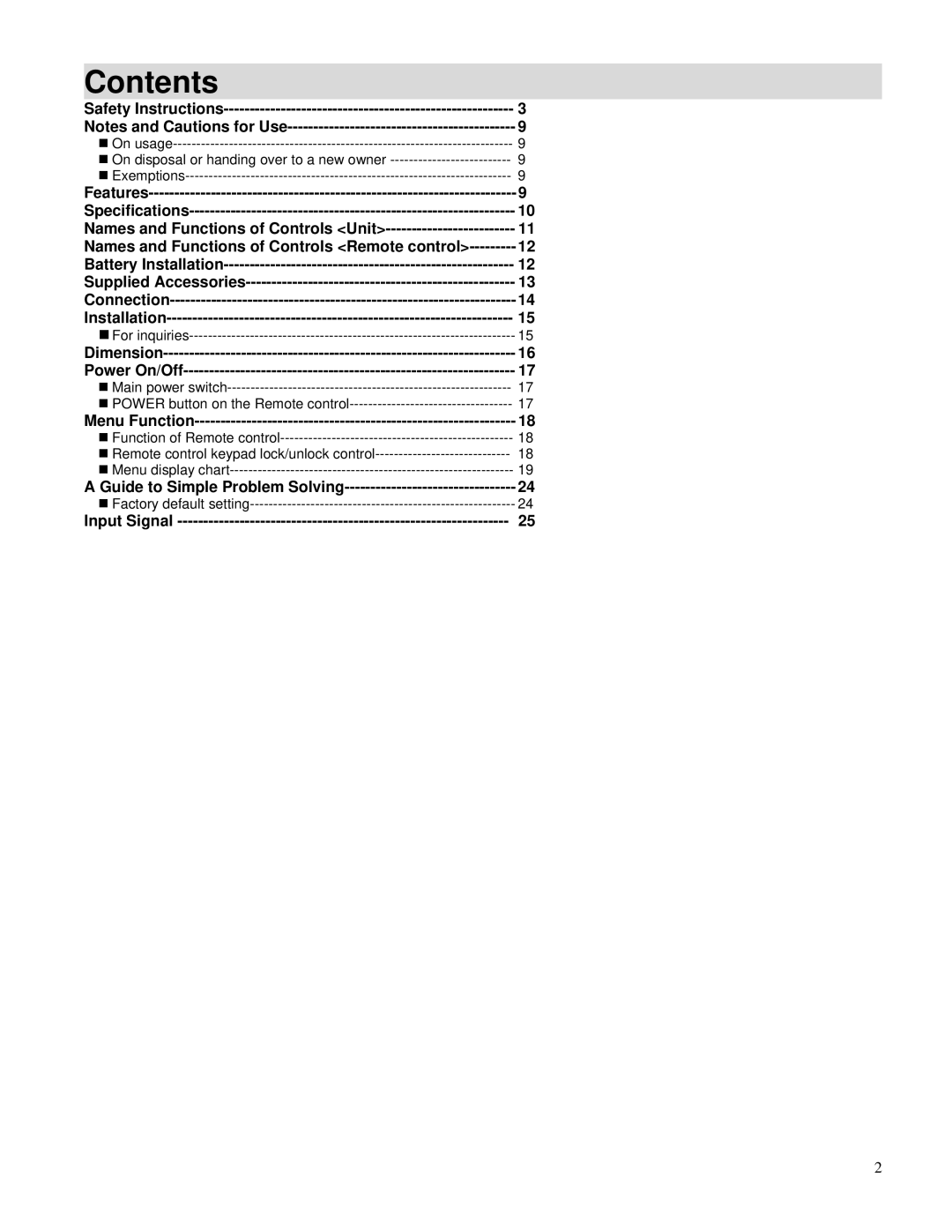 Toshiba P42LHA owner manual Contents 