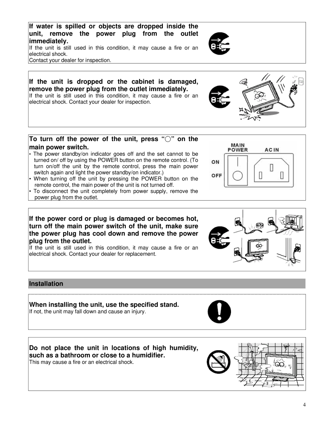 Toshiba P42LHA owner manual If not, the unit may fall down and cause an injury 