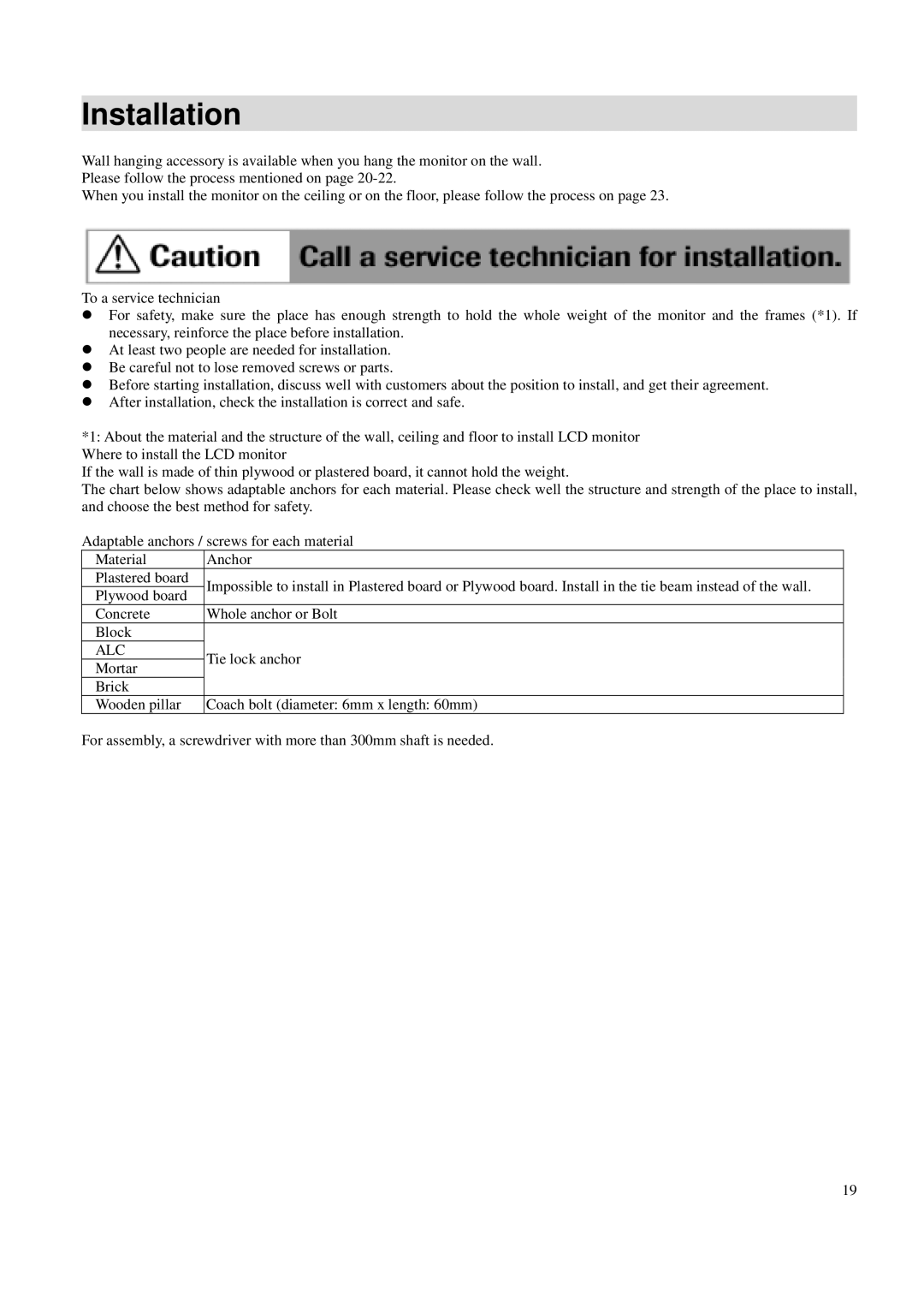 Toshiba P42LSA owner manual Installation, Alc 