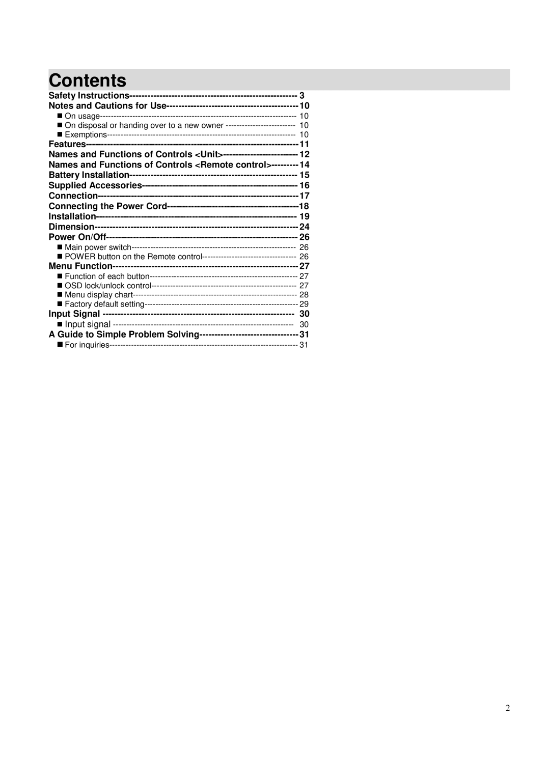 Toshiba P42LSA owner manual Contents 